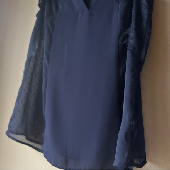 Stella & Dot Maette Women’s Size S Navy Semi Sheer Short Sleeve Blouse - Picture 6 of 10